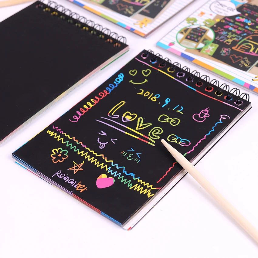 Scratch Note Black Cardboard Creative DIY Draw Sketch Notes for Toy Notebook School Supplies