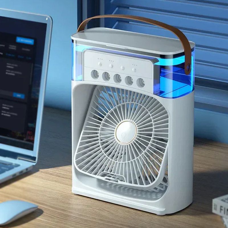 10 inch Portable Air Conditioner Fan Usb Electric Fan With Led Night Light, Fine Mist Water, And Humidifier Function Led Night Light Water Mist Mini Fan Cooler