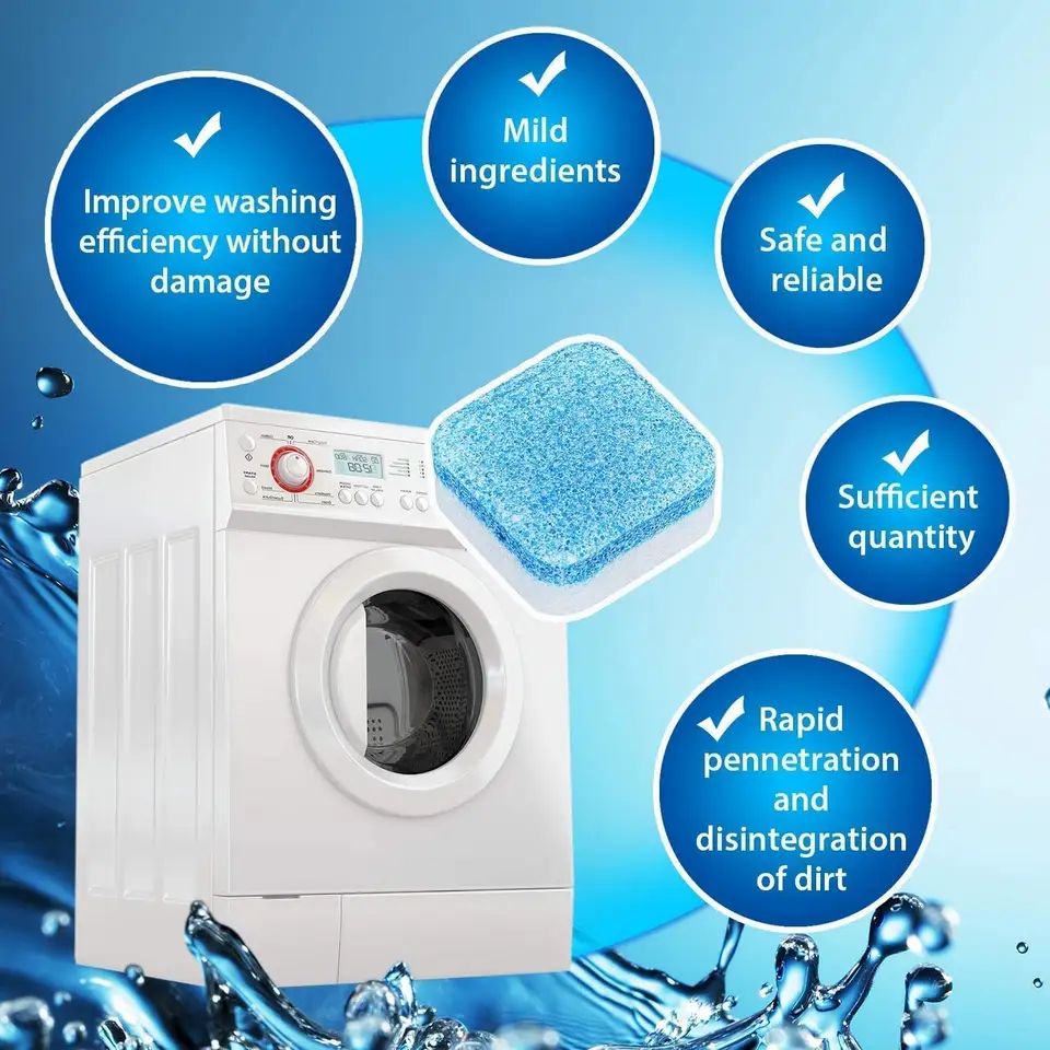 12 Pcs Washing machine detergent cleaner deep cleaning tablets for front loader & top load washer clean laundry tub seal