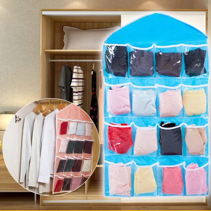 16 Grid Pockets Clear Hanging Bag Socks Bra Underwear Stationery Rack Hanger Storage Saving Space Tidy Organize