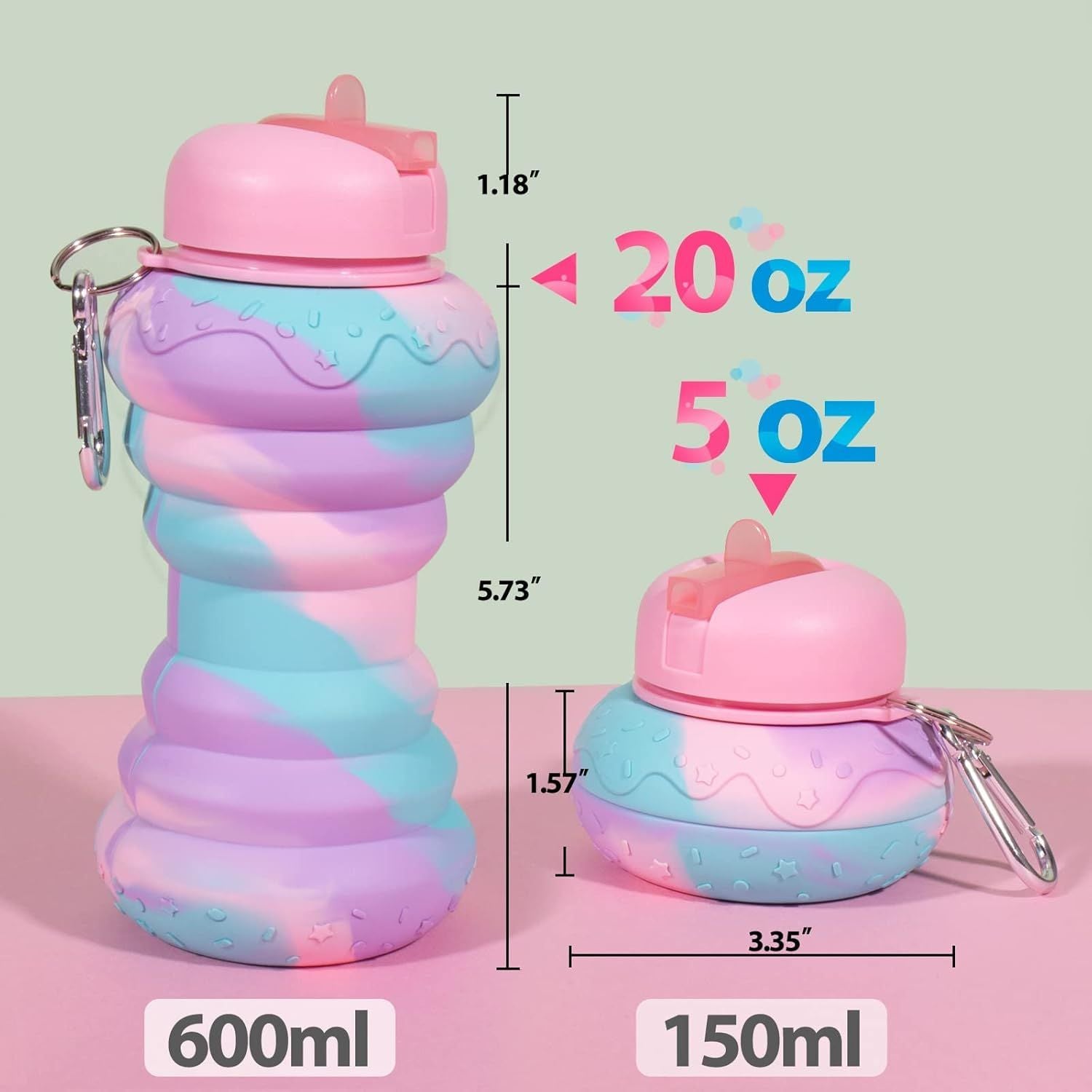 550ml Water Bottle Leak Proof Twist Cap BPA Free Silicone Foldable Water Bottle Portable Sports Cups with Flip Spout for Gym Camping Sports Lightweight Travel Bottle