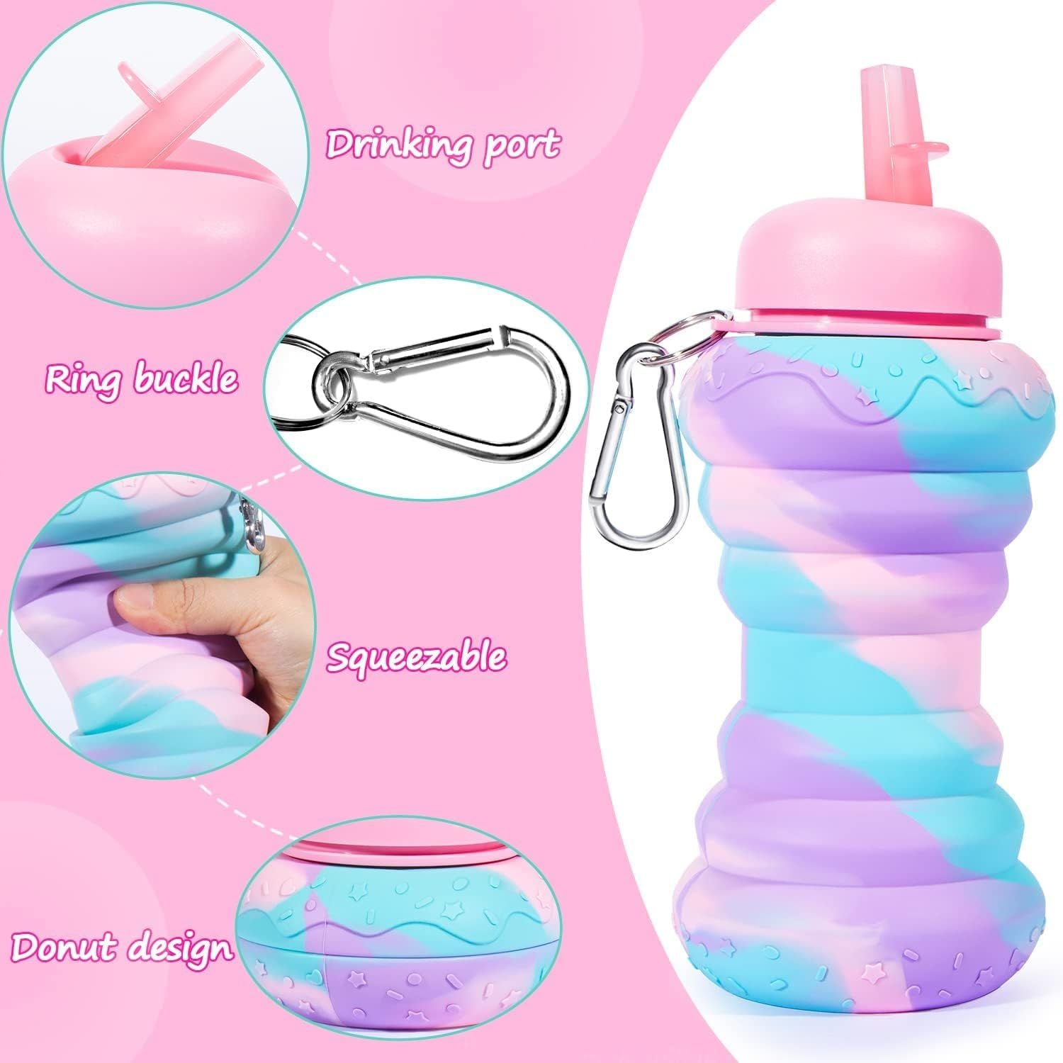 550ml Water Bottle Leak Proof Twist Cap BPA Free Silicone Foldable Water Bottle Portable Sports Cups with Flip Spout for Gym Camping Sports Lightweight Travel Bottle