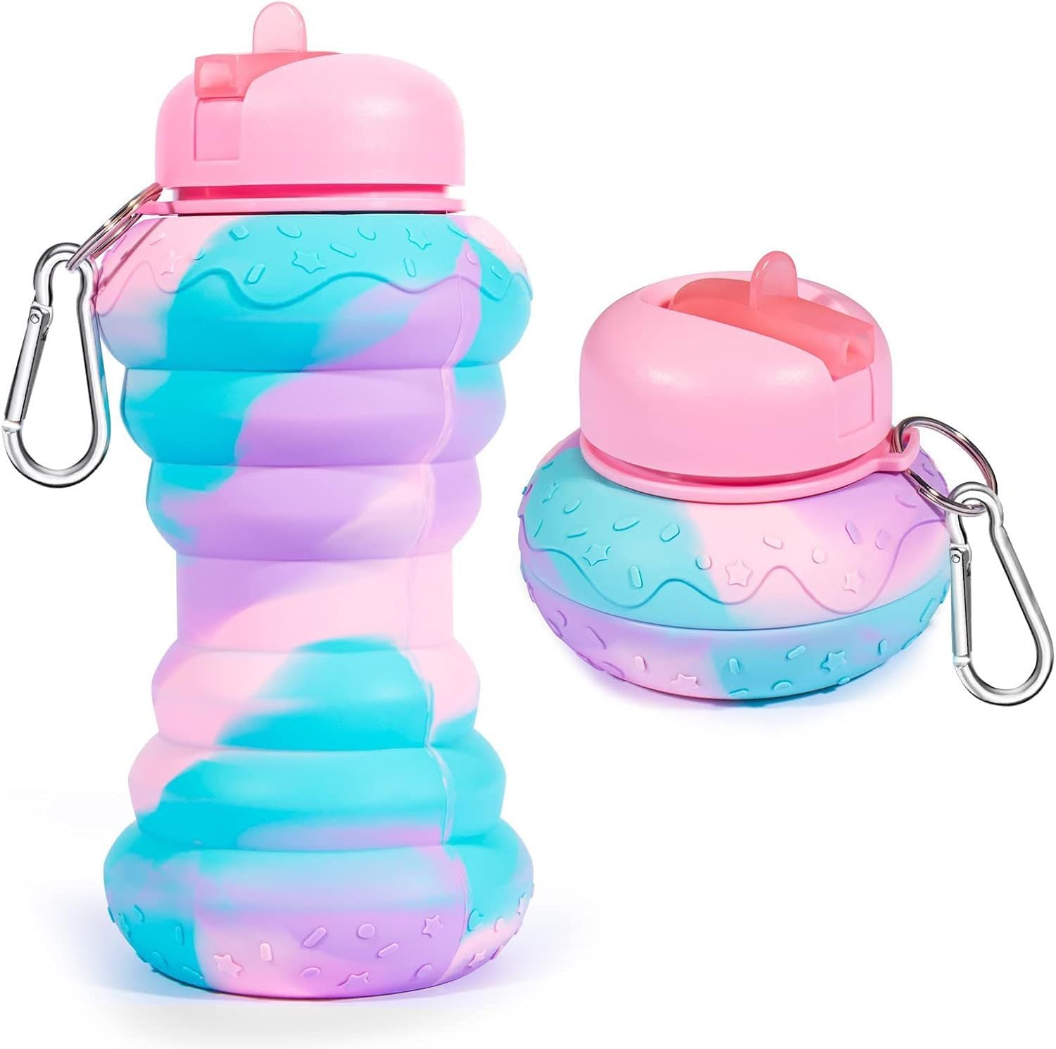 550ml Water Bottle Leak Proof Twist Cap BPA Free Silicone Foldable Water Bottle Portable Sports Cups with Flip Spout for Gym Camping Sports Lightweight Travel Bottle