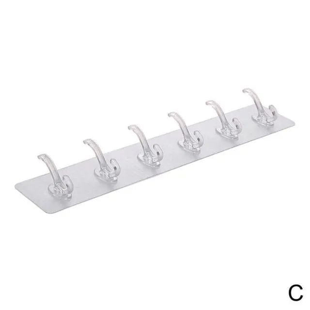 6 Hooks Transparent Self Adhesive Door Wall Hangers Hooks for Kitchen Bathroom