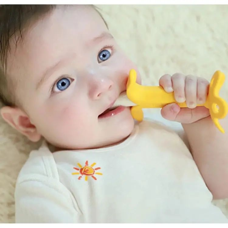 Baby Banana Teether Soothing Pain Relief Soft Baby Teething Toys Baby Toy Banana Molar Tooth Toothbrush Chew Baby Silicone Gum