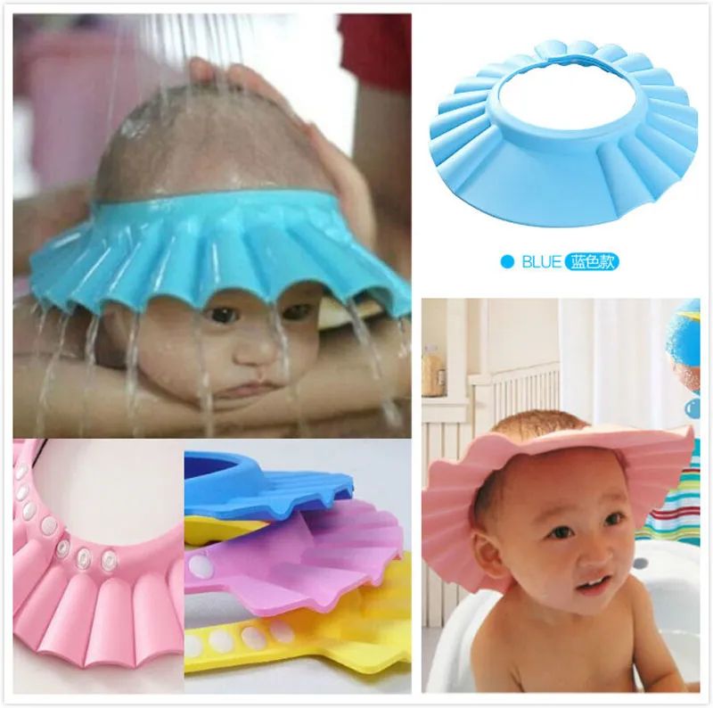 Baby Shower Cap Children Safe Bath Bathing Shampoo Caps Wash Hair Adjustable Elastic Shield for Kids Protective Bath Accessories (Random Color)