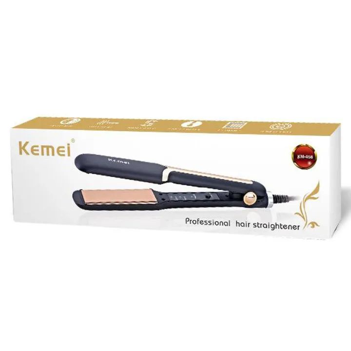 KEMEI KM-458 Professional Electric Hair Straightener Iron Styler New Electronic Hairstyling Tool Best Beauty Set Rod For Women Portable Ceramic Fast Warm Up Straightening Flat Iron