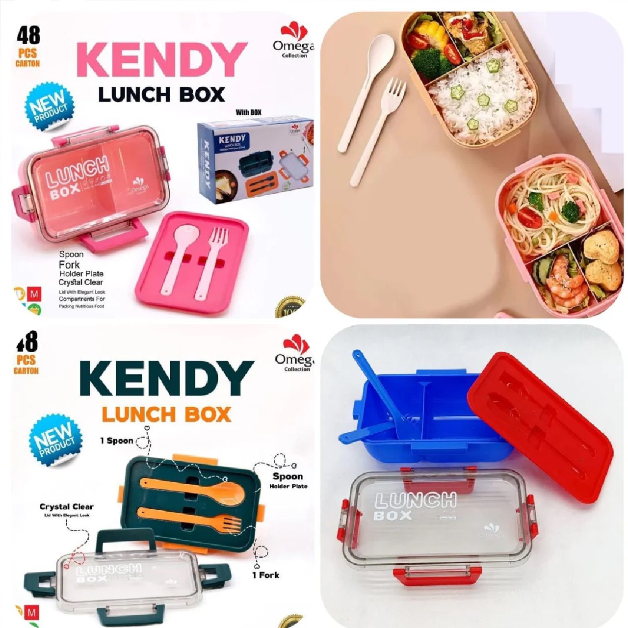 KENDY Lunch Box With Partition And Spoon 2 Portion Tiffin
