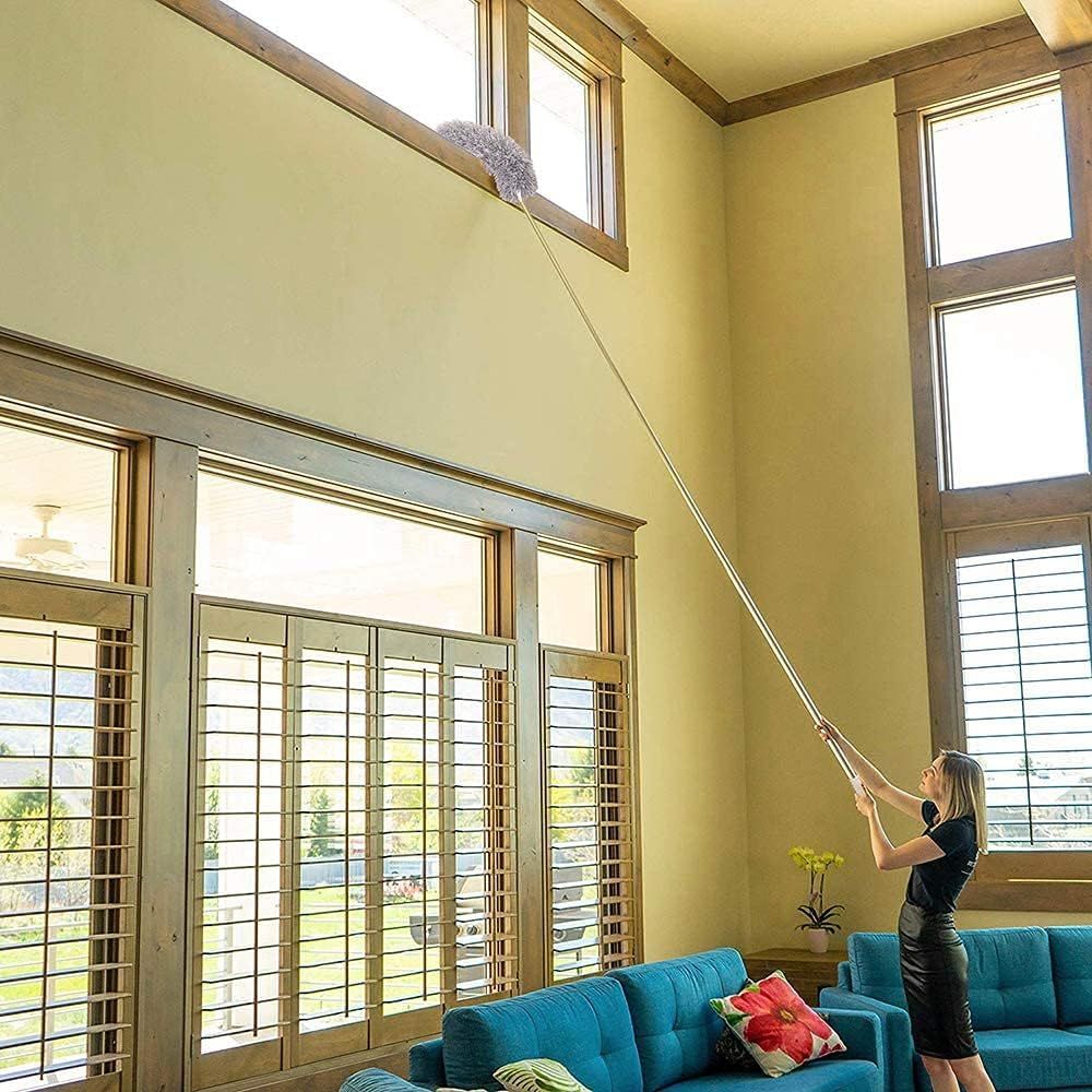 Microfiber Duster with Extension Pole Stainless Steel 30 to 100 with Bendable Head Extendable Long Fan Duster for Cleaning Ceiling Fan High Ceiling Keyboard Furniture Cars Gray