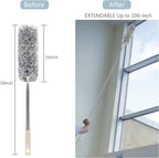 Microfiber Duster with Extension Pole Stainless Steel 30 to 100 with Bendable Head Extendable Long Fan Duster for Cleaning Ceiling Fan High Ceiling Keyboard Furniture Cars Gray