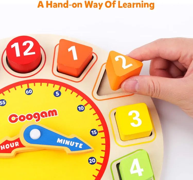 oy Joy Wooden Shape Color Sorting Clock Teaching Time Number Blocks Puzzle Stacking Sorter Jigsaw Montessori Early Learning Educational Toy Gift for Year Old Kids