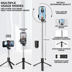 R1s Bluetooth Selfie Sticks with Remote and Selfie Light 3-in-1 Multifunctional Selfie Stick Tripod Stand Mobile Stand Compatible with All Phones 360° Rotation Long Selfie Stick with LED Fill Light