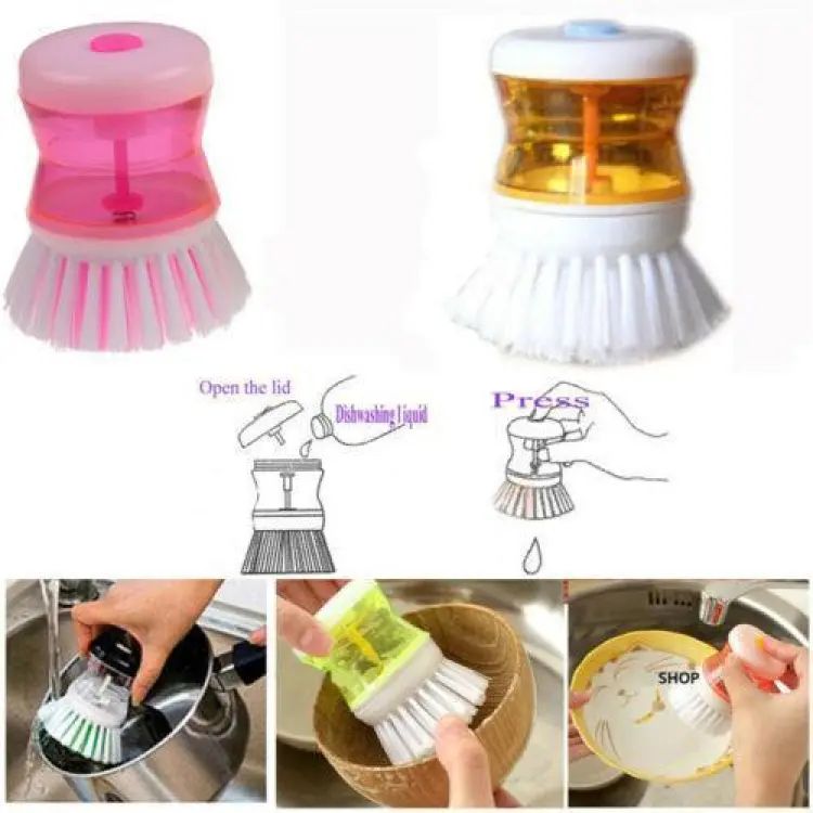 Scrub Kitchen wash tool and dishwashing brush for kitchen cleaning brush and Pot dish plastic brush with washing up liquid for self dispensing cleaning brush Soap dispenser brush