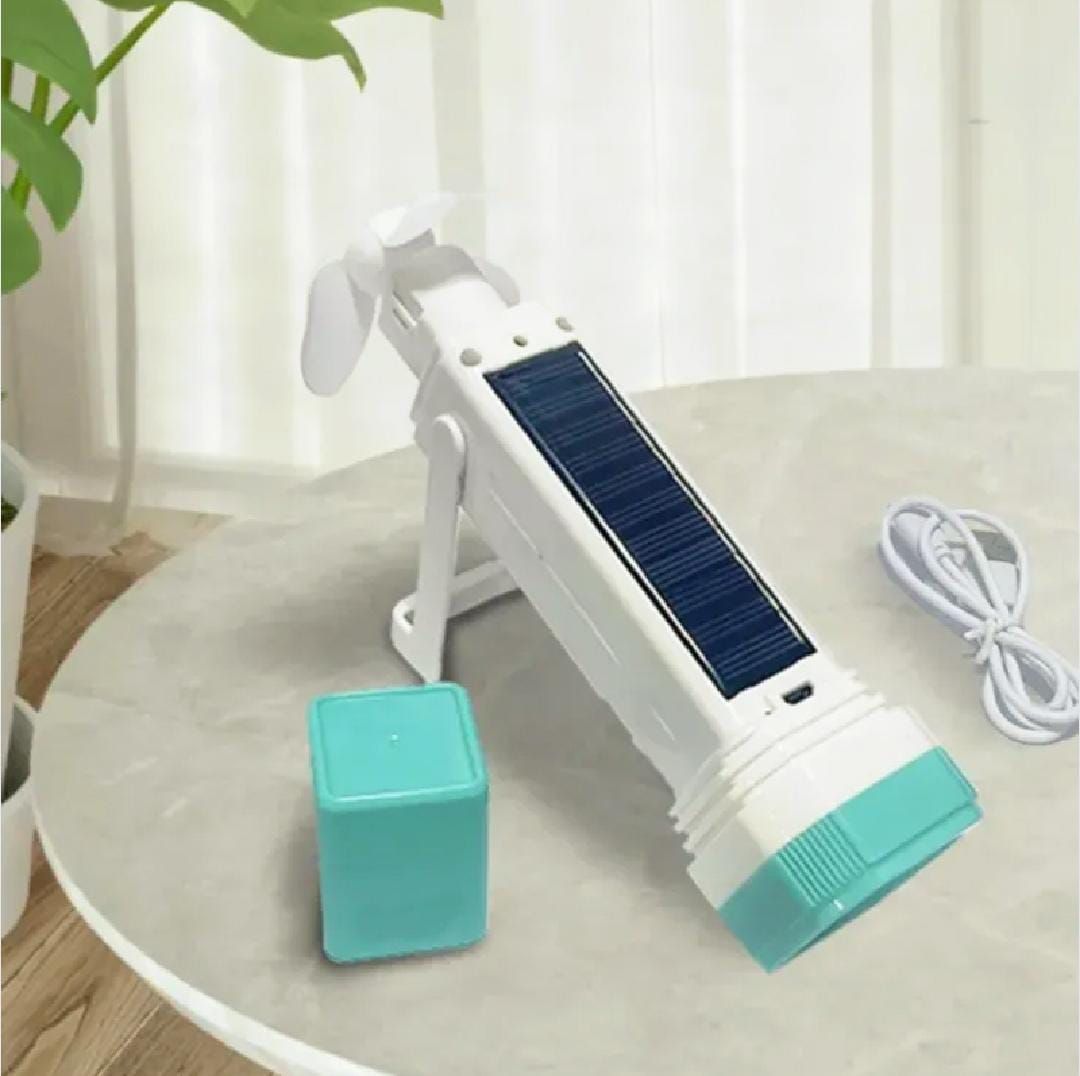 Solar Rechargeable LED Flashlight With Fan and Lantern LED Charging Light Lamp