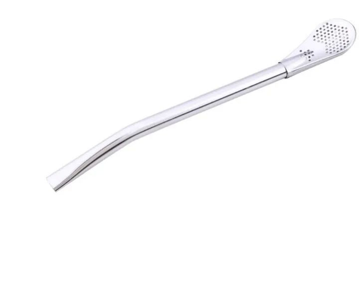 Stainless steel straw spoon Coffee stirring spoon filter spoon Juice straw filter spoon