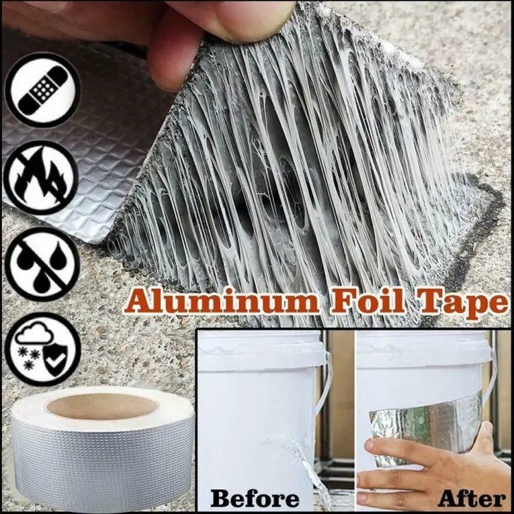1.5m Super Strong Waterproof Butyl Aluminum Rubber Foil Tape Repair Adhesive Leak Proof Tape Seal for Surface Crack Pipe Rupture High Strength Double Side Adhesive Tissue Tape, Magic tape, Strong tape