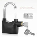 Universal Security Alarm Lock System Waterproof Black Anti Theft Siren 110Dba Alarm Anti Padlock Thickened Shackle Padlock with 3 Keys 1Pcs Polished Finish