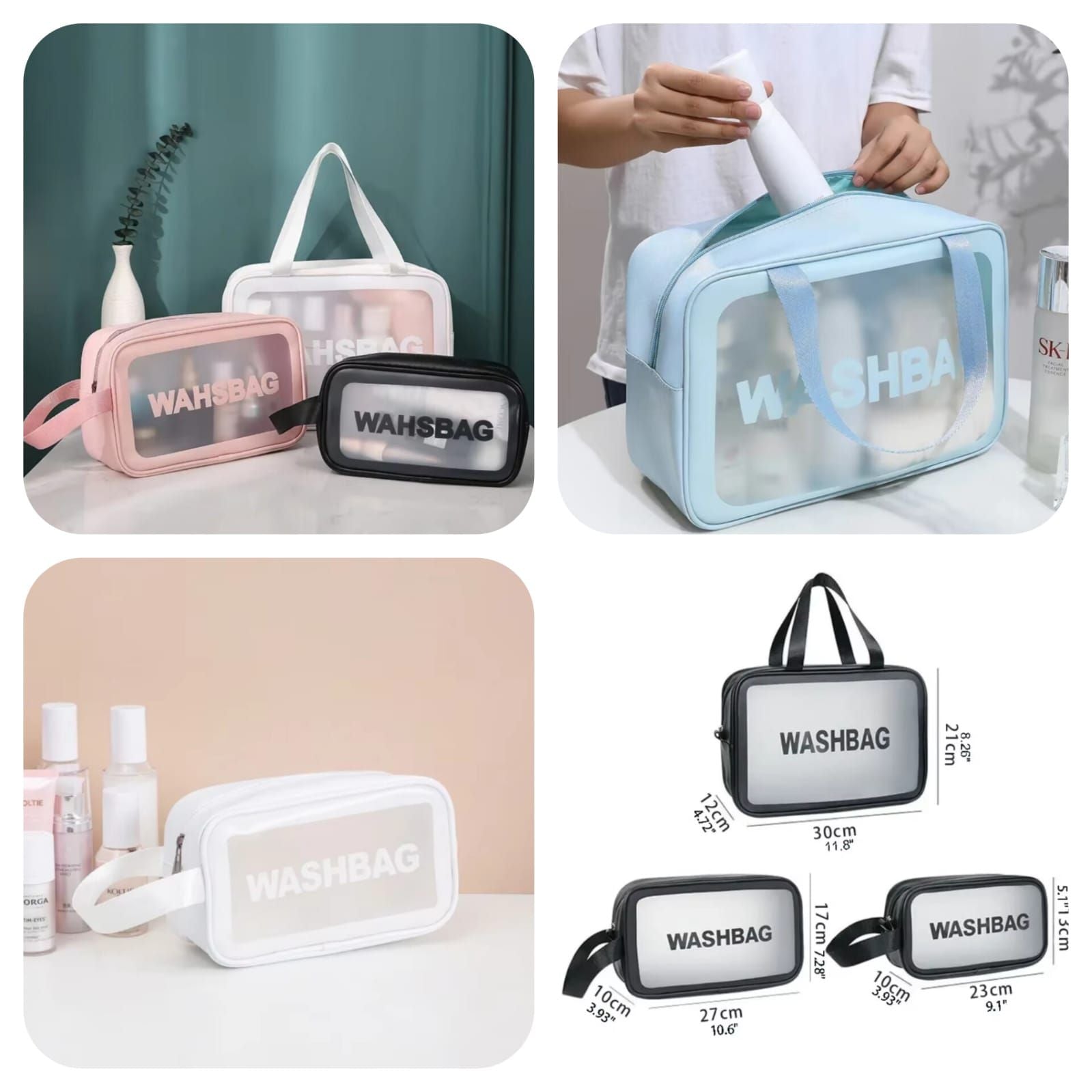 3 pcs pack of 3 Wash Bag Travel Cosmetic Pouch