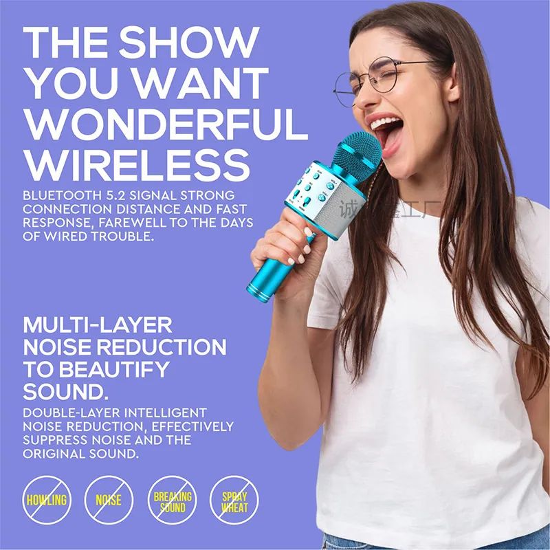 Wireless Microphone,Bluetooth Can Connect Many Devices With Speaker Rechargeable Portable Mic for Family Party